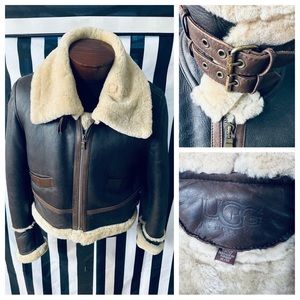 Ugg Genuine Leather Sherpa Lined Aviator Bomber Jacket (see measurements)